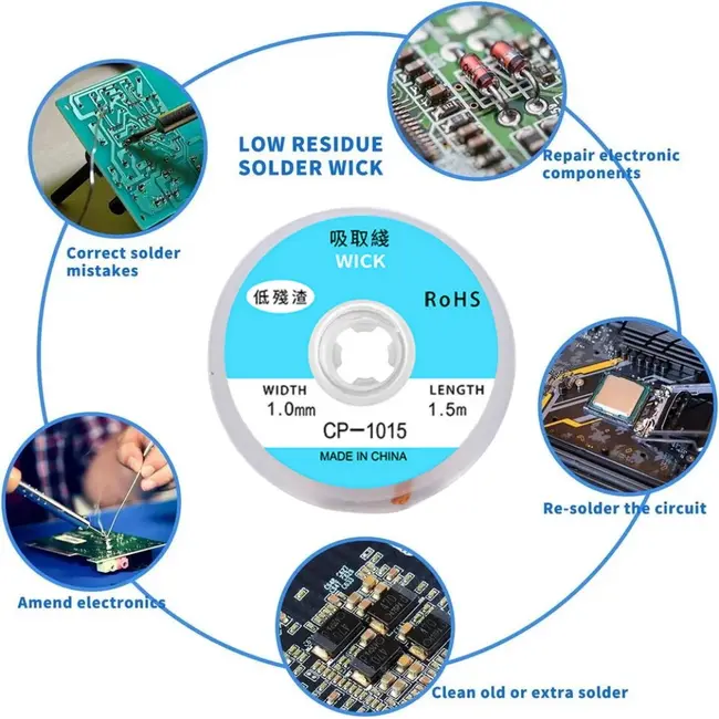 Tin suction Wire Manual Desoldering Suction 1.5m Welding Point Solder Remover Braid Tape Lead Cord Flux Tools 1044_19193