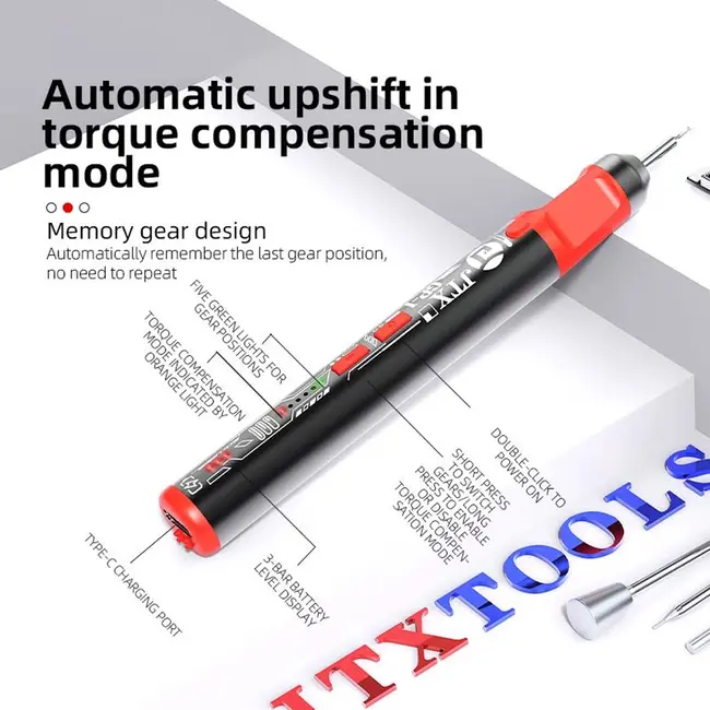JTX GP-1 Type-C 5-Speed Regulation Torque IC Chip Polishing Pen with 6Pcs Grinding Head 1085_19475