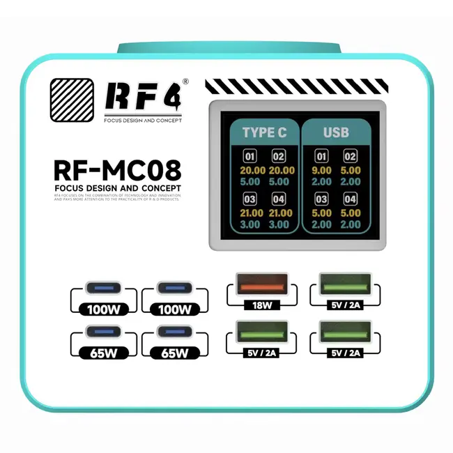 RF4 RF-MC08 150W Full-color Smart LCD Display Multi-Port Charging Station for Mobile Phone / Laptop 1090_19520