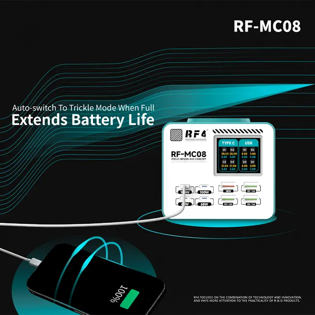 RF4 RF-MC08 150W Full-color Smart LCD Display Multi-Port Charging Station for Mobile Phone / Laptop 1090_19523