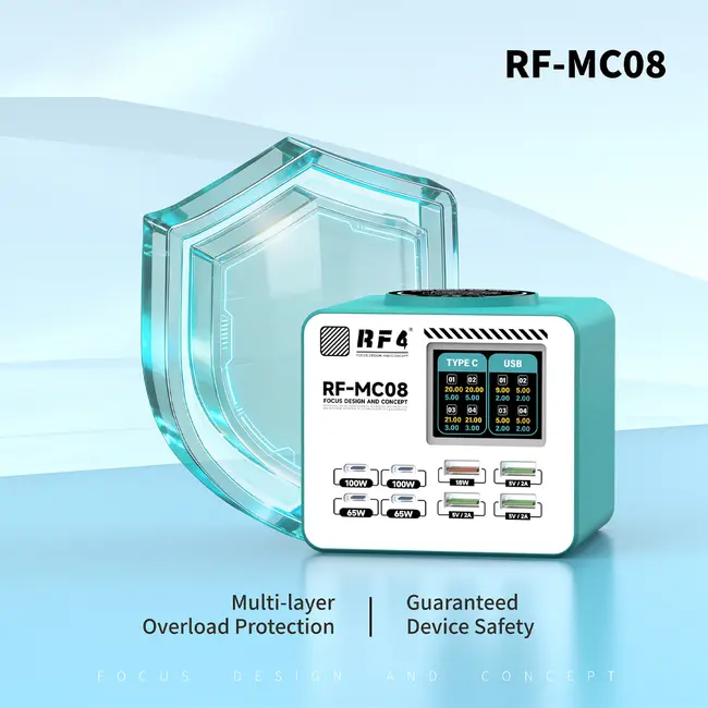 RF4 RF-MC08 150W Full-color Smart LCD Display Multi-Port Charging Station for Mobile Phone / Laptop 1090_19527