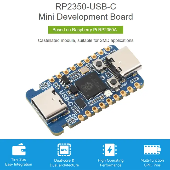 RP2350-USB-C  Mini Development Board with Type-C Port Based on Raspberry Pi RP2350A 1122_19751