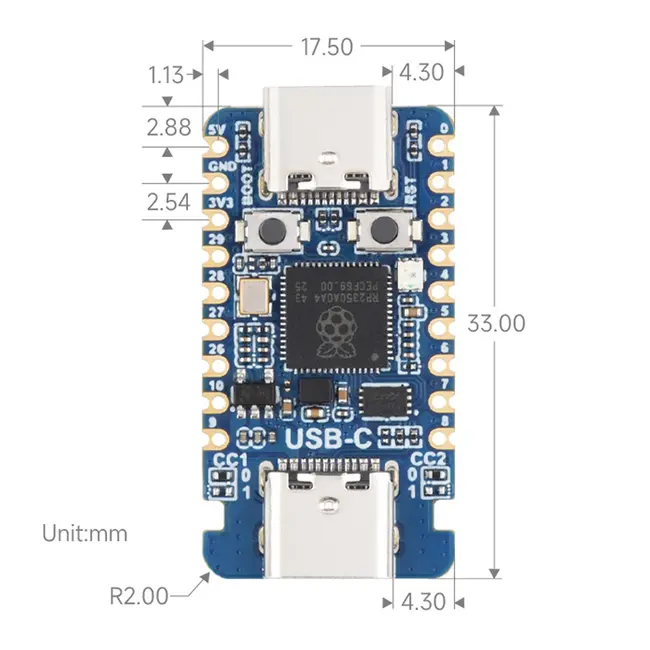 RP2350-USB-C  Mini Development Board with Type-C Port Based on Raspberry Pi RP2350A 1122_19749