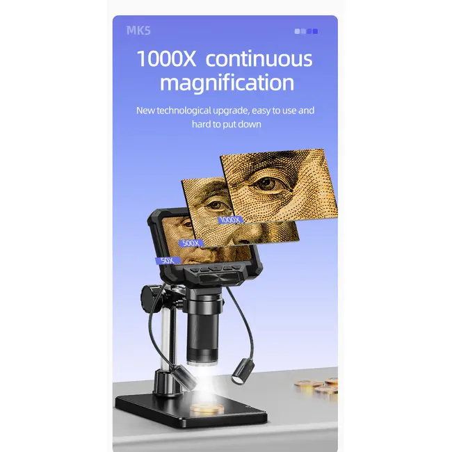 1600X Digital Microscope with 4.3inch IPS Screen Coin Microscope 1080P Video Microscope for Adult Kid Coin Magnifier with 8 LEDs 1048_19235