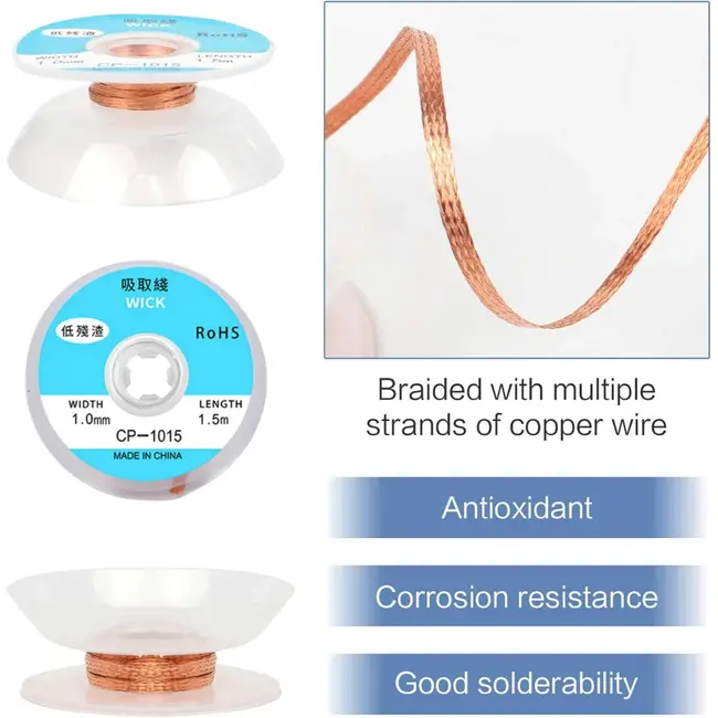 Tin suction Wire Manual Desoldering Suction 1.5m Welding Point Solder Remover Braid Tape Lead Cord Flux Tools 1044_19192
