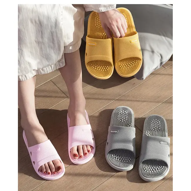 Solid Colour Men's Slippers Bathroom Anti-slip Massage Sandals Women Simple Soft Bottom Health Shoes 1024_19040