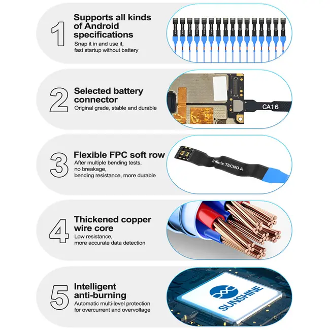 Sunshine SS-905H SE Android & Transsion Series Mobile Phone Power Boot Cable Built-in Identification Resistor 1165_20066