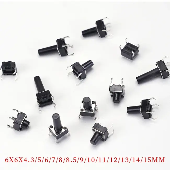 50pcs 6X6 / 4.3/ 5/6/7/8/8.5/9/10/11/12/13/14/15MM Tact Switch Push Button 12V 4PIN DIP Micro Momentary Tactile Push Button 1195_20312