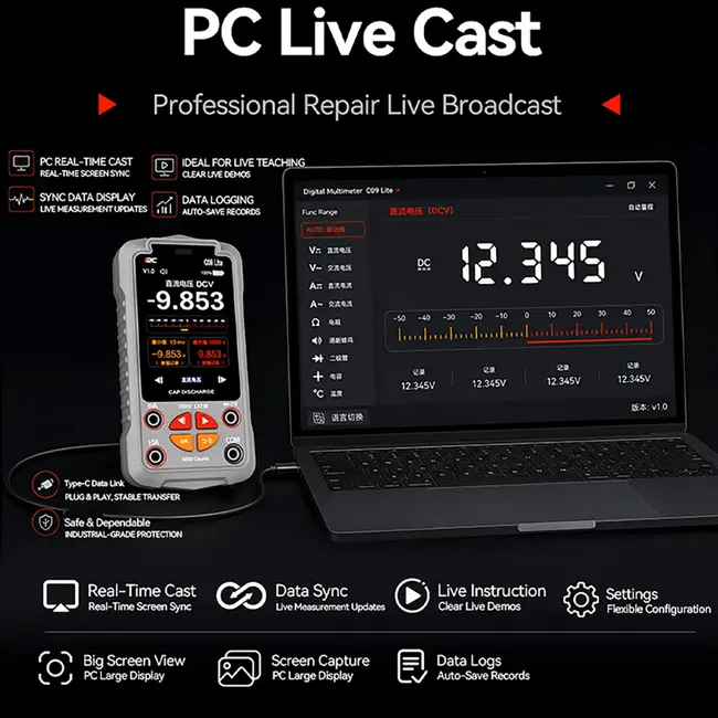i2C C09 Lite Full Auto Digital Industrial Multimeter Supports Capacitive Discharge and Live Screen Mirroring 1206_20389