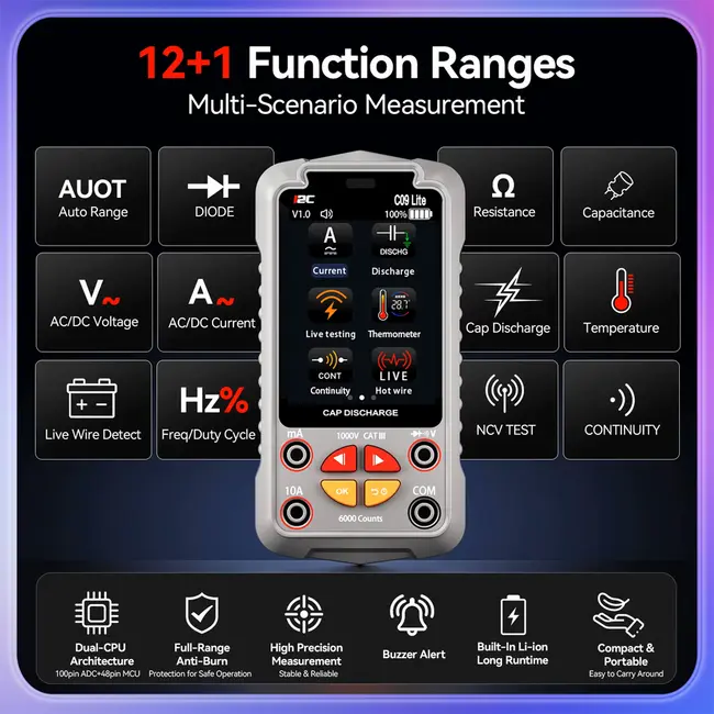 i2C C09 Lite Full Auto Digital Industrial Multimeter Supports Capacitive Discharge and Live Screen Mirroring 1206_20382