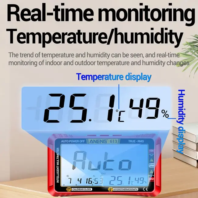 ANENG 613 3 in 1 Perpetual Calendar Temperature Hygrometer 4000 Counts Digital AC / DC Curent Voltage Resistance Smart Multimeter 91_9611