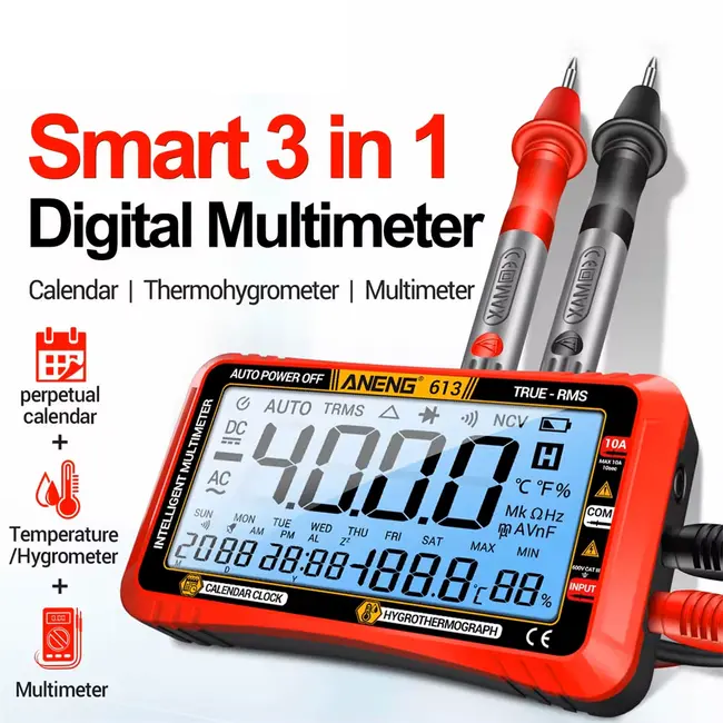 ANENG 613 3 in 1 Perpetual Calendar Temperature Hygrometer 4000 Counts Digital AC / DC Curent Voltage Resistance Smart Multimeter 91_9602