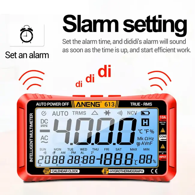 ANENG 613 3 in 1 Perpetual Calendar Temperature Hygrometer 4000 Counts Digital AC / DC Curent Voltage Resistance Smart Multimeter 91_9604