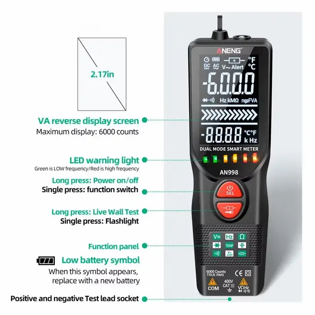 Aneng AN998 Non-Contact Detection Professional Automatic Digital Multimeter with Temperature Test 100_9698