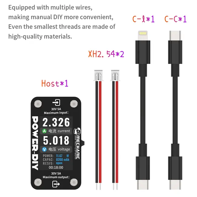 Mechanic Power-DIY 30V / 5A Multifunctional DIY Digital Display Ammeter with Type-C & XH2.54 Power Mode 56_9279